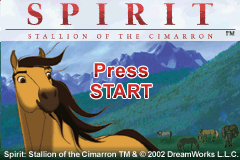 Spirit Stallion of the Cimarron Search for Homeland title screen for GameBoy Advance